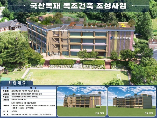 충북 최초 다목적 목조 호텔, 증평군 율리휴양촌에 조성된다